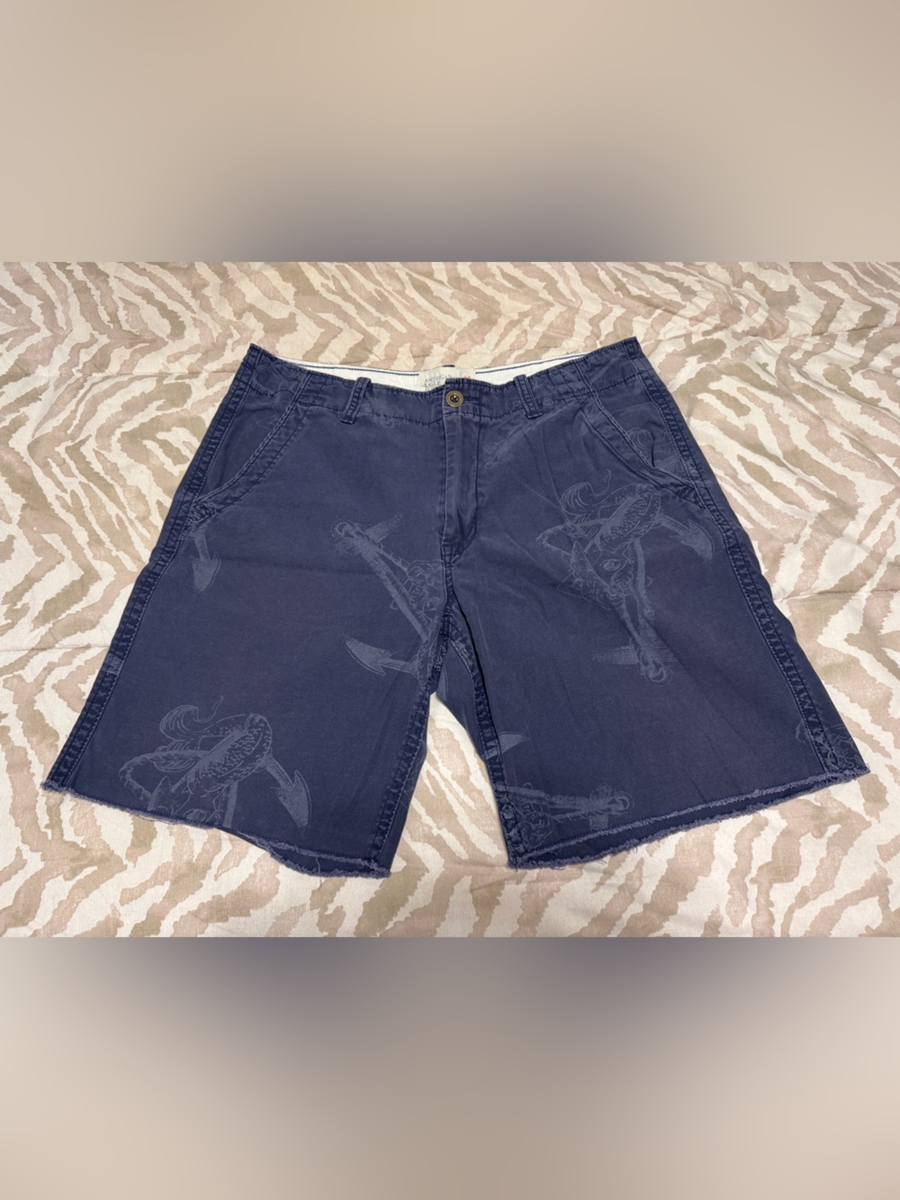 American Eagle Outfitters Navy Anchor-Print Bermuda Shorts cut-offs